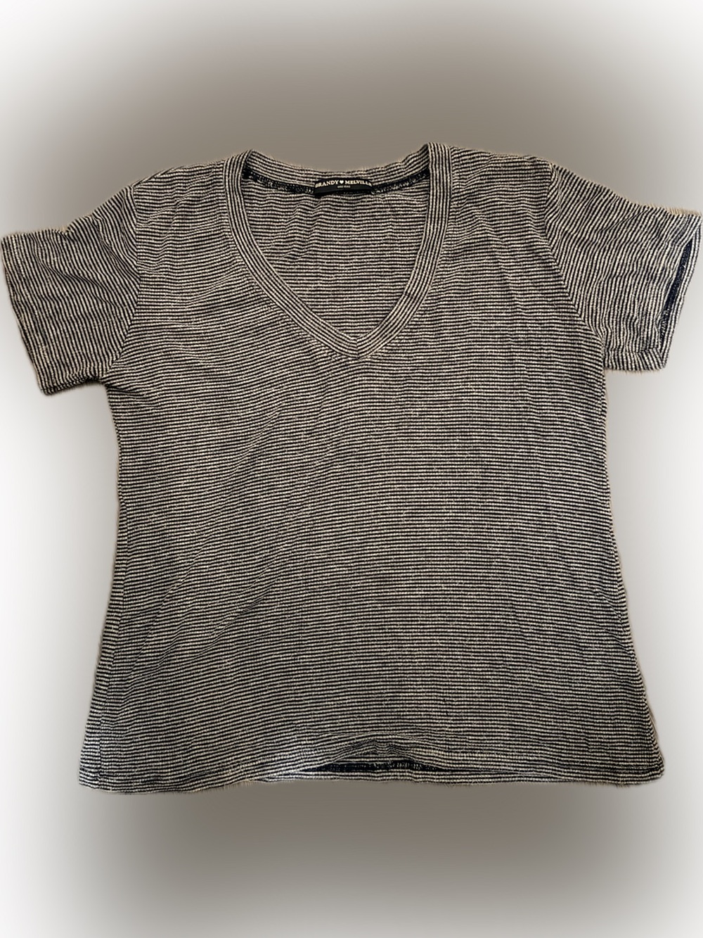 Brandy Melville Black and White Thin-Stripe V-Neck Sweater